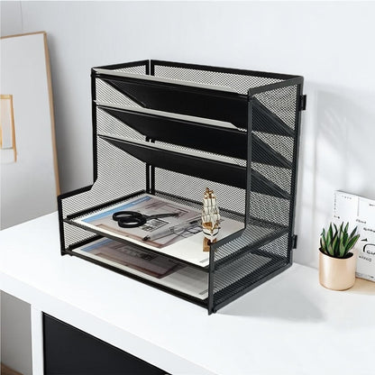 5-Tier Metal Desk File Organizer, File Tray Rack