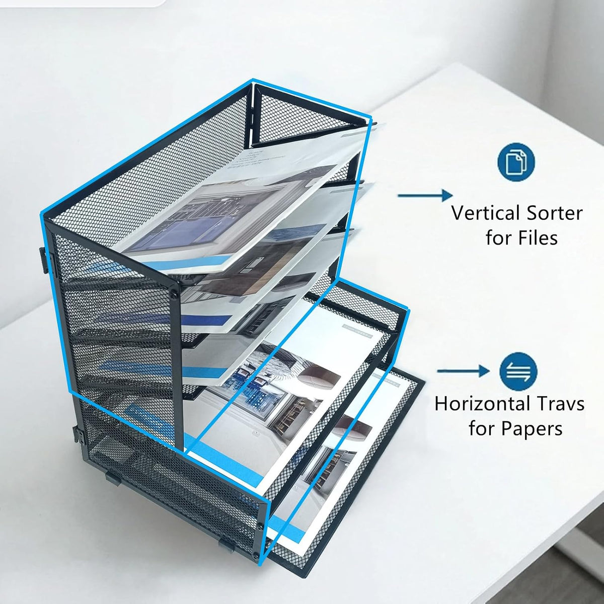 5-Tier Metal Desk File Organizer, File Tray Rack