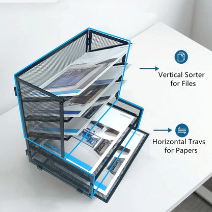 5-Tier Metal Desk File Organizer, File Tray Rack