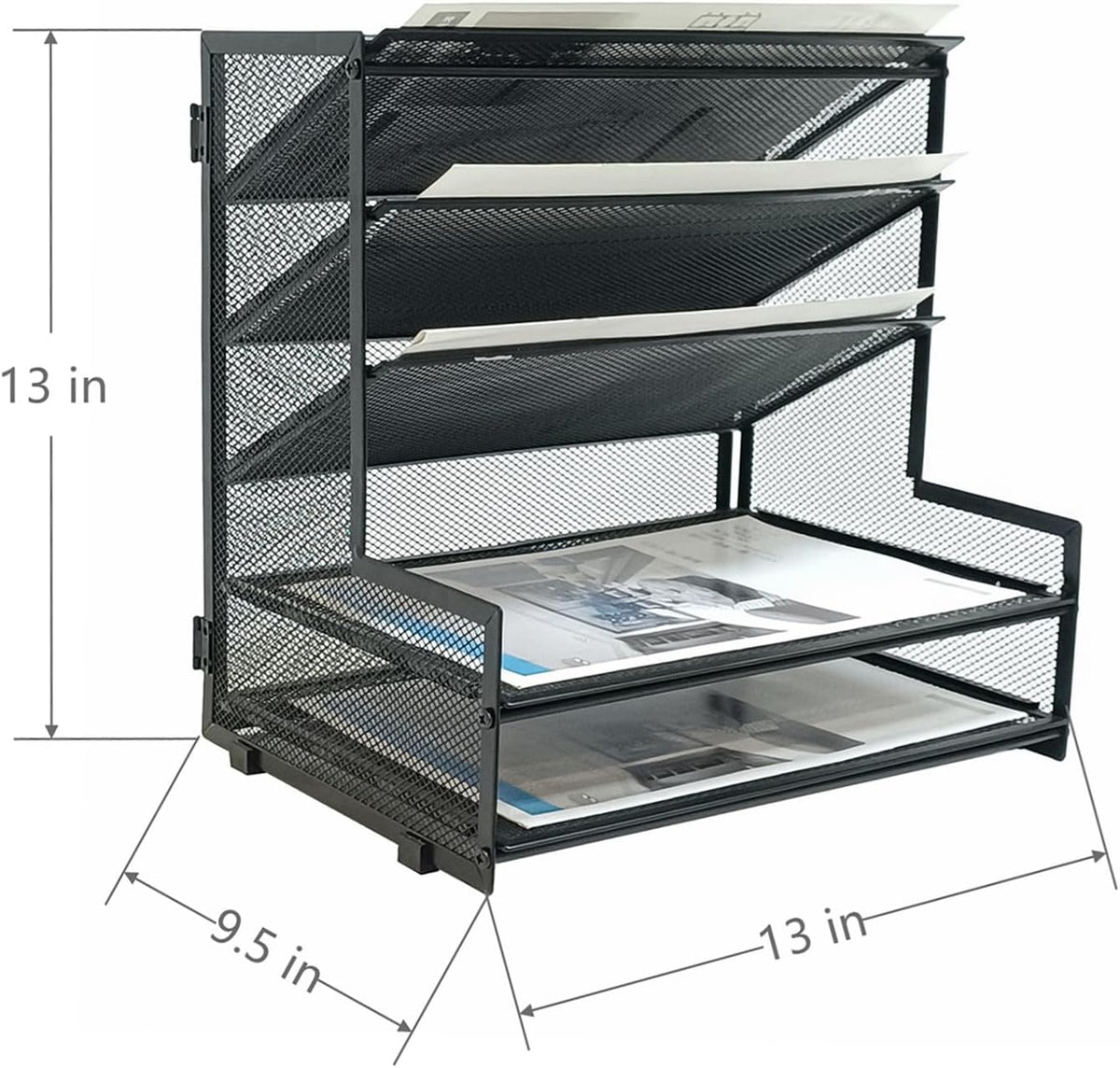 5-Tier Metal Desk File Organizer, File Tray Rack