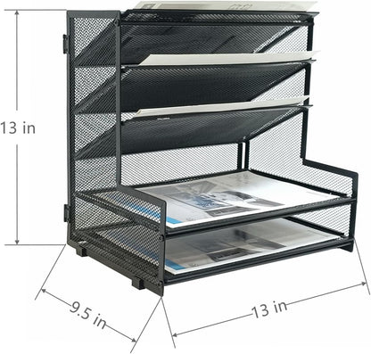 5-Tier Metal Desk File Organizer, File Tray Rack