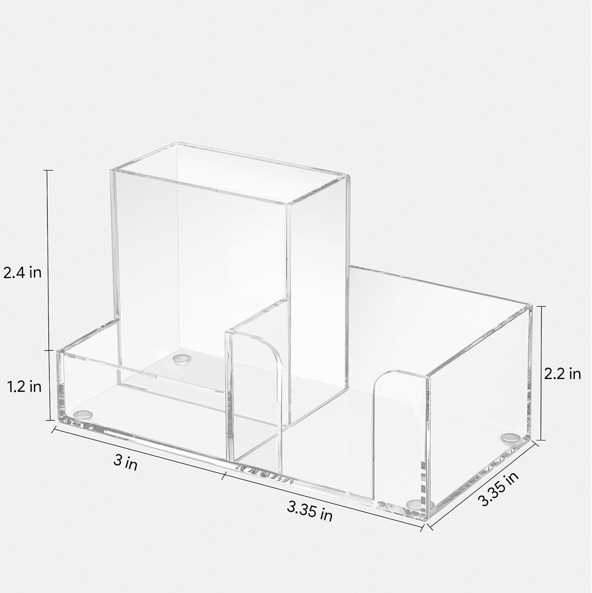 Acrylic Pen Holder for Desk, 3-Compartment Small Desk Organizer, Clear Office Supplies Desk Accessories with Sticky Notes Holder Stores Post It Notes 3X3 for Office, Home and School