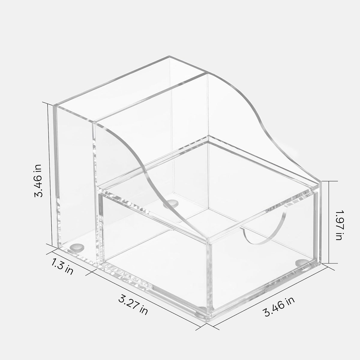 Acrylic Pen Holder for Desk, 3-Compartment Small Desk Organizer, Clear Office Supplies Desk Accessories with Sticky Notes Holder Stores Post It Notes 3X3 for Office, Home and School