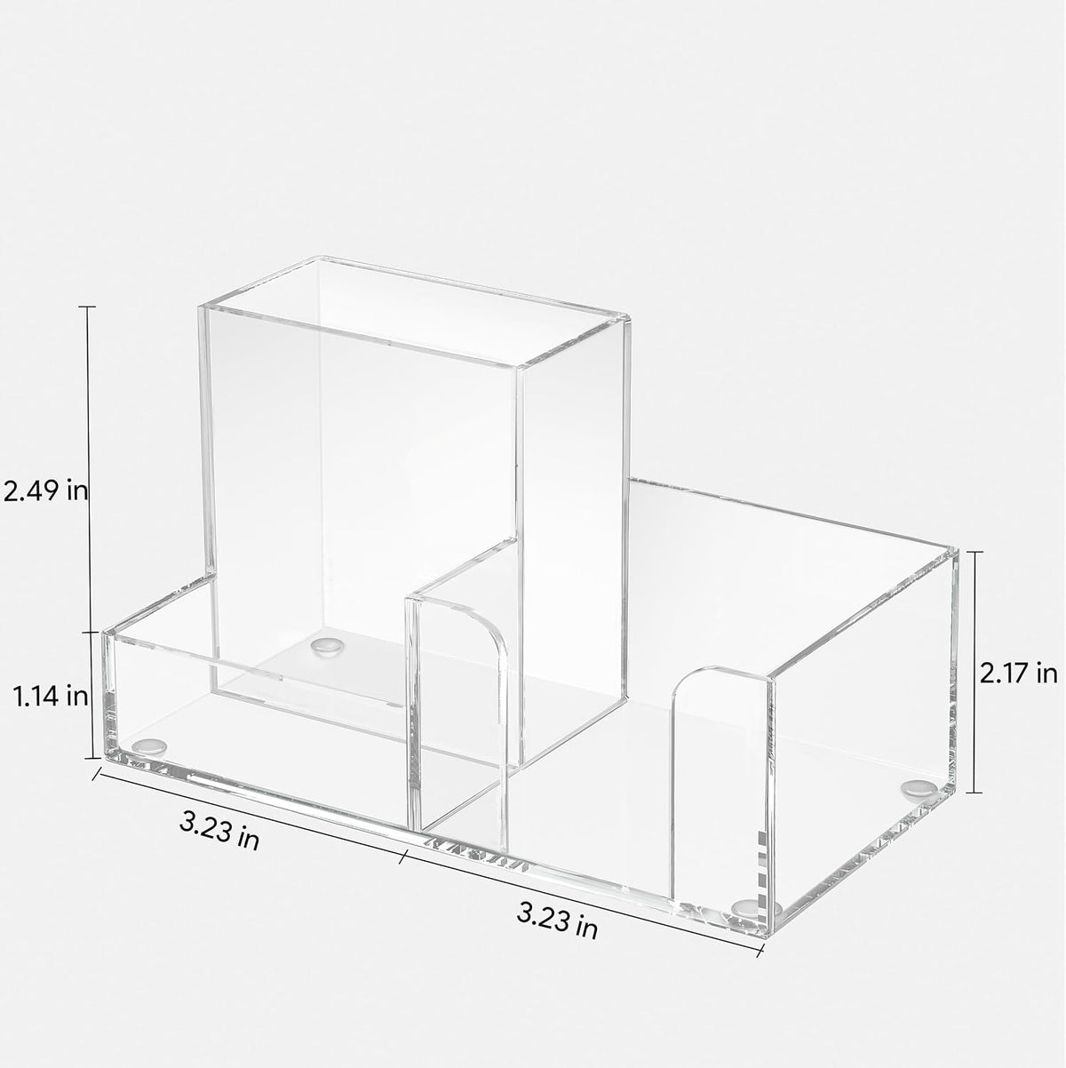 Acrylic Pen Holder for Desk, 3-Compartment Small Desk Organizer, Clear Office Supplies Desk Accessories with Sticky Notes Holder Stores Post It Notes 3X3 for Office, Home and School