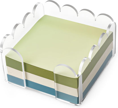 3x3 Scalloped Acrylic Sticky Note Holder Clear Cute Post It Note Holder Dispenser for Classroom, Desk Organizer Accessories for Dorm Room, School Office Necessities