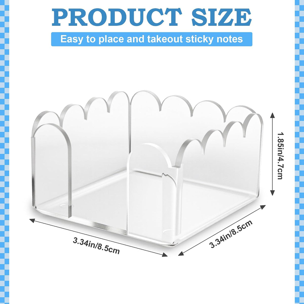 3x3 Scalloped Acrylic Sticky Note Holder Clear Cute Post It Note Holder Dispenser for Classroom, Desk Organizer Accessories for Dorm Room, School Office Necessities