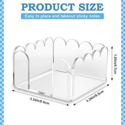3x3 Scalloped Acrylic Sticky Note Holder Clear Cute Post It Note Holder Dispenser for Classroom, Desk Organizer Accessories for Dorm Room, School Office Necessities