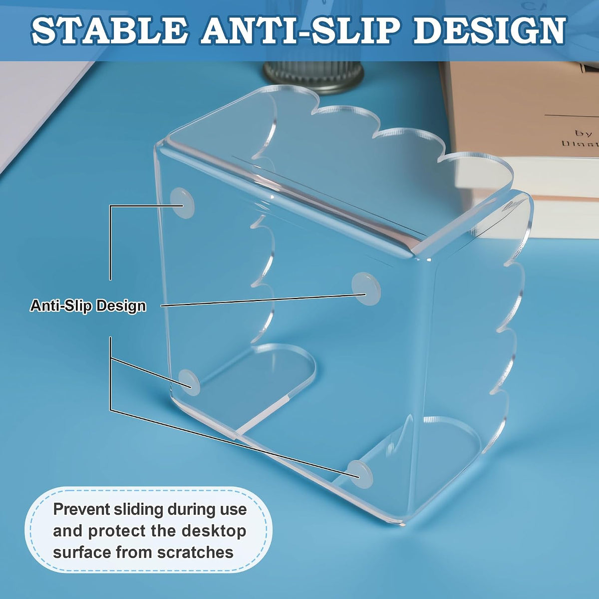 3x3 Scalloped Acrylic Sticky Note Holder Clear Cute Post It Note Holder Dispenser for Classroom, Desk Organizer Accessories for Dorm Room, School Office Necessities