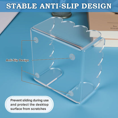 3x3 Scalloped Acrylic Sticky Note Holder Clear Cute Post It Note Holder Dispenser for Classroom, Desk Organizer Accessories for Dorm Room, School Office Necessities