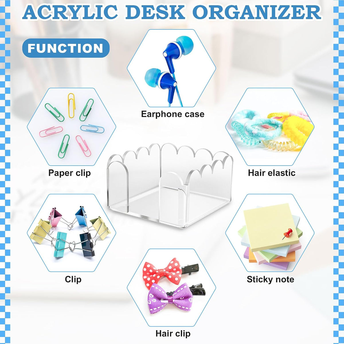 3x3 Scalloped Acrylic Sticky Note Holder Clear Cute Post It Note Holder Dispenser for Classroom, Desk Organizer Accessories for Dorm Room, School Office Necessities