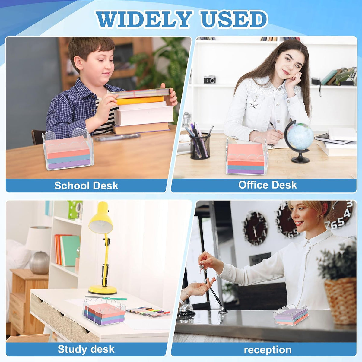 3x3 Scalloped Acrylic Sticky Note Holder Clear Cute Post It Note Holder Dispenser for Classroom, Desk Organizer Accessories for Dorm Room, School Office Necessities