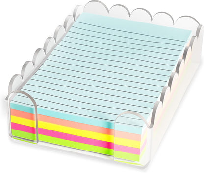 3x3 Scalloped Acrylic Sticky Note Holder Clear Cute Post It Note Holder Dispenser for Classroom, Desk Organizer Accessories for Dorm Room, School Office Necessities