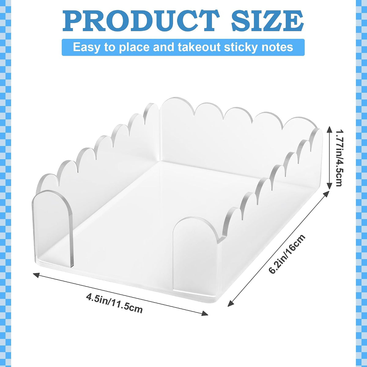 3x3 Scalloped Acrylic Sticky Note Holder Clear Cute Post It Note Holder Dispenser for Classroom, Desk Organizer Accessories for Dorm Room, School Office Necessities