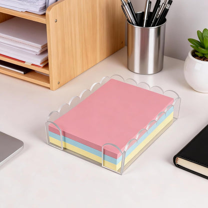 3x3 Scalloped Acrylic Sticky Note Holder Clear Cute Post It Note Holder Dispenser for Classroom, Desk Organizer Accessories for Dorm Room, School Office Necessities