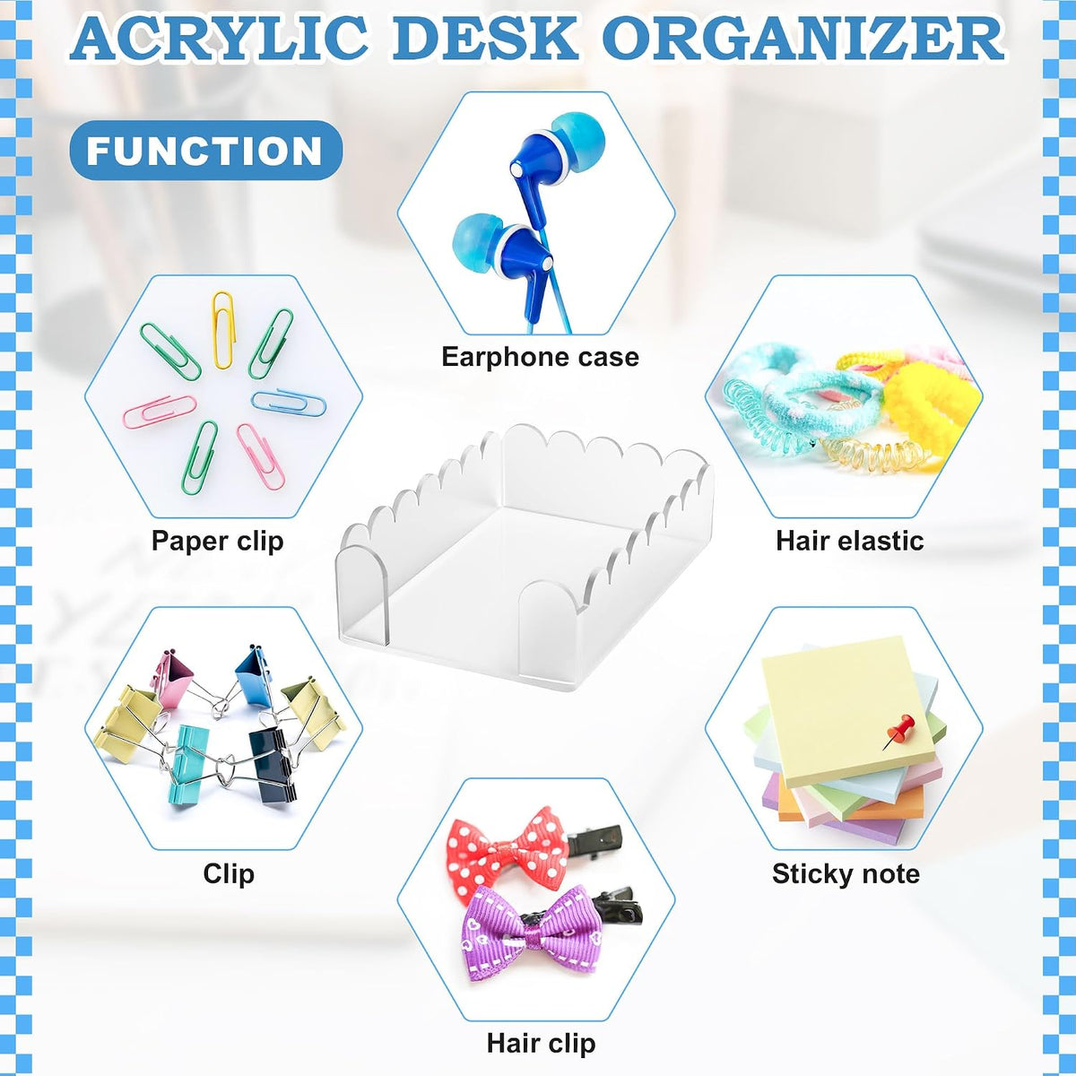 3x3 Scalloped Acrylic Sticky Note Holder Clear Cute Post It Note Holder Dispenser for Classroom, Desk Organizer Accessories for Dorm Room, School Office Necessities