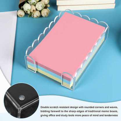 3x3 Scalloped Acrylic Sticky Note Holder Clear Cute Post It Note Holder Dispenser for Classroom, Desk Organizer Accessories for Dorm Room, School Office Necessities