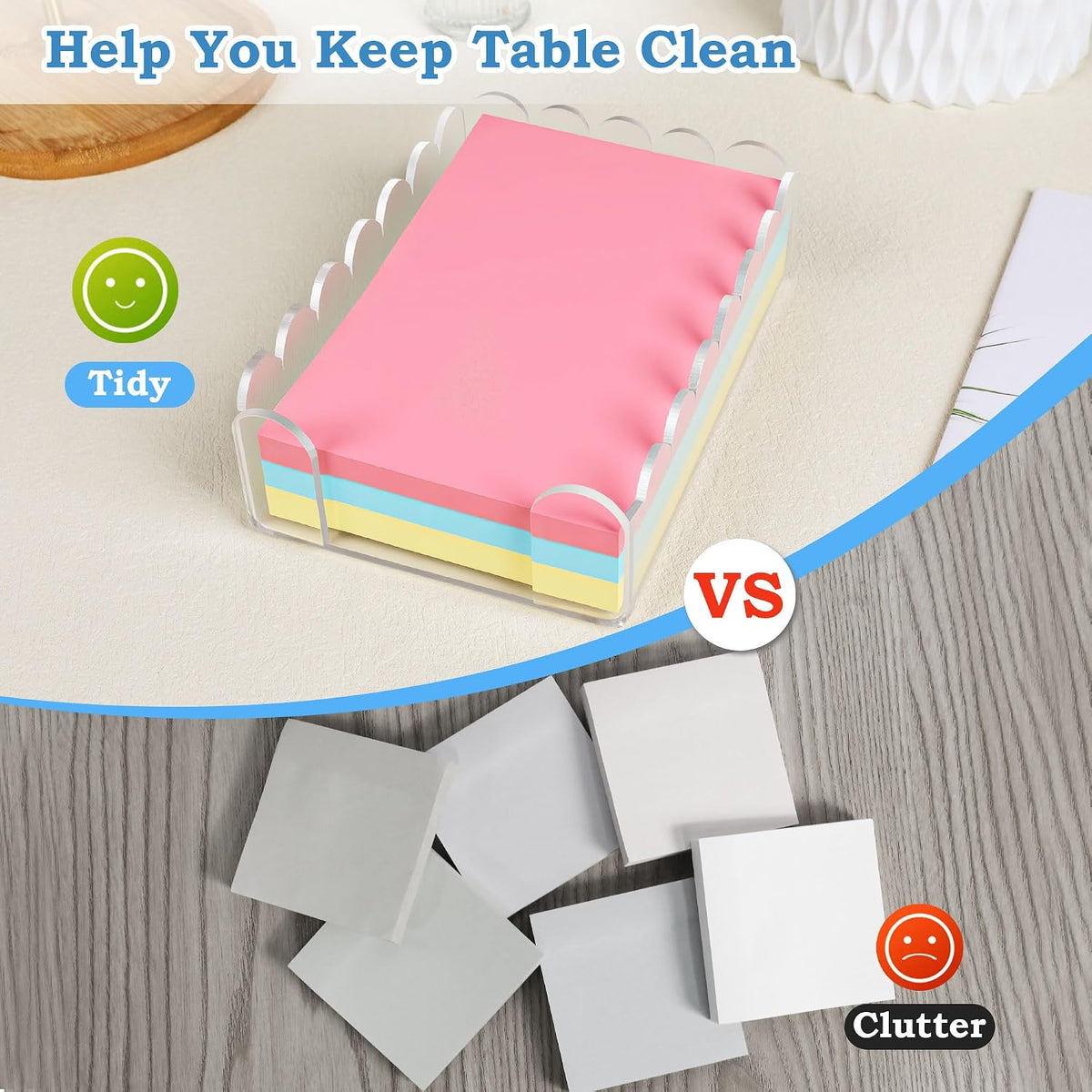 3x3 Scalloped Acrylic Sticky Note Holder Clear Cute Post It Note Holder Dispenser for Classroom, Desk Organizer Accessories for Dorm Room, School Office Necessities