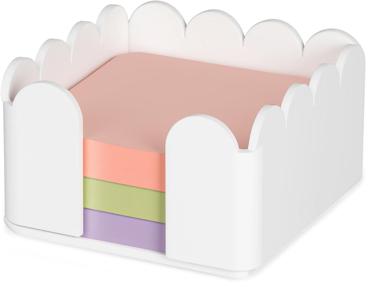 3x3 Scalloped Acrylic Sticky Note Holder Clear Cute Post It Note Holder Dispenser for Classroom, Desk Organizer Accessories for Dorm Room, School Office Necessities