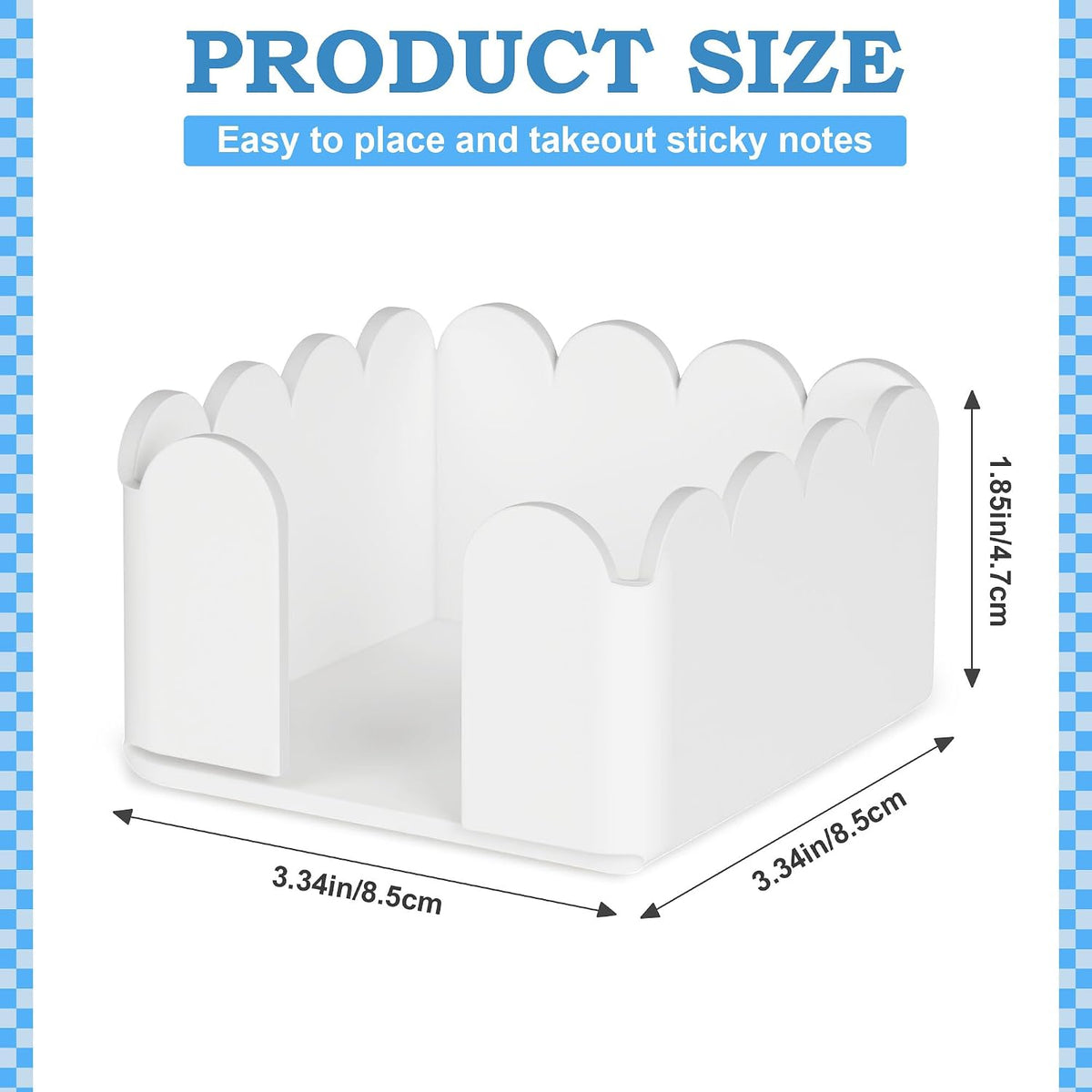 3x3 Scalloped Acrylic Sticky Note Holder Clear Cute Post It Note Holder Dispenser for Classroom, Desk Organizer Accessories for Dorm Room, School Office Necessities