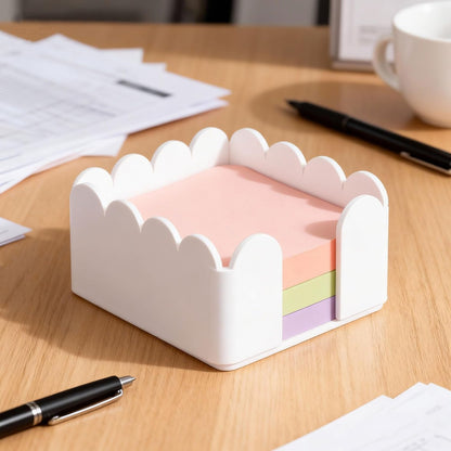 3x3 Scalloped Acrylic Sticky Note Holder Clear Cute Post It Note Holder Dispenser for Classroom, Desk Organizer Accessories for Dorm Room, School Office Necessities
