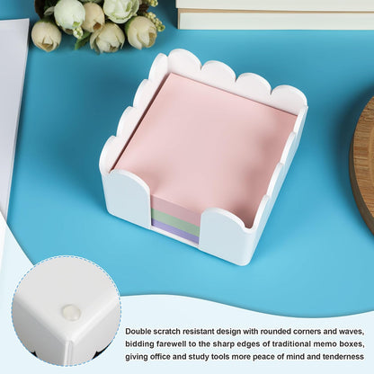 3x3 Scalloped Acrylic Sticky Note Holder Clear Cute Post It Note Holder Dispenser for Classroom, Desk Organizer Accessories for Dorm Room, School Office Necessities