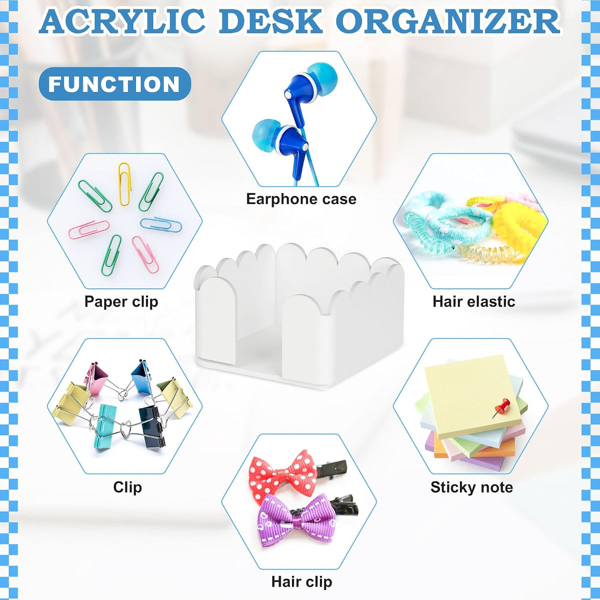 3x3 Scalloped Acrylic Sticky Note Holder Clear Cute Post It Note Holder Dispenser for Classroom, Desk Organizer Accessories for Dorm Room, School Office Necessities