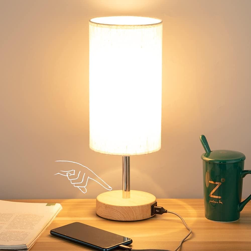 Bedside Table Lamp with USB Ports, Touch Dimmable Nightstand