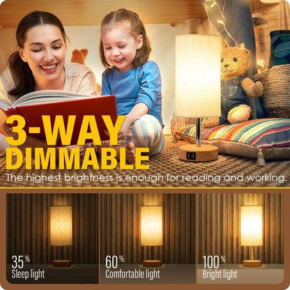 Bedside Table Lamp with USB Ports, Touch Dimmable Nightstand