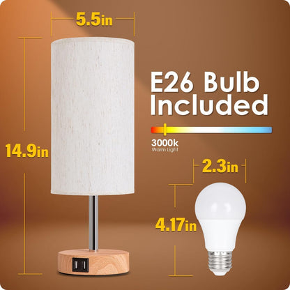 Bedside Table Lamp with USB Ports, Touch Dimmable Nightstand