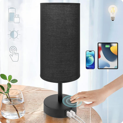 Bedside Table Lamp with USB Ports, Touch Dimmable Nightstand
