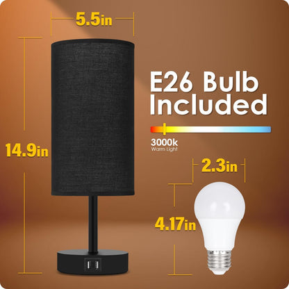 Bedside Table Lamp with USB Ports, Touch Dimmable Nightstand