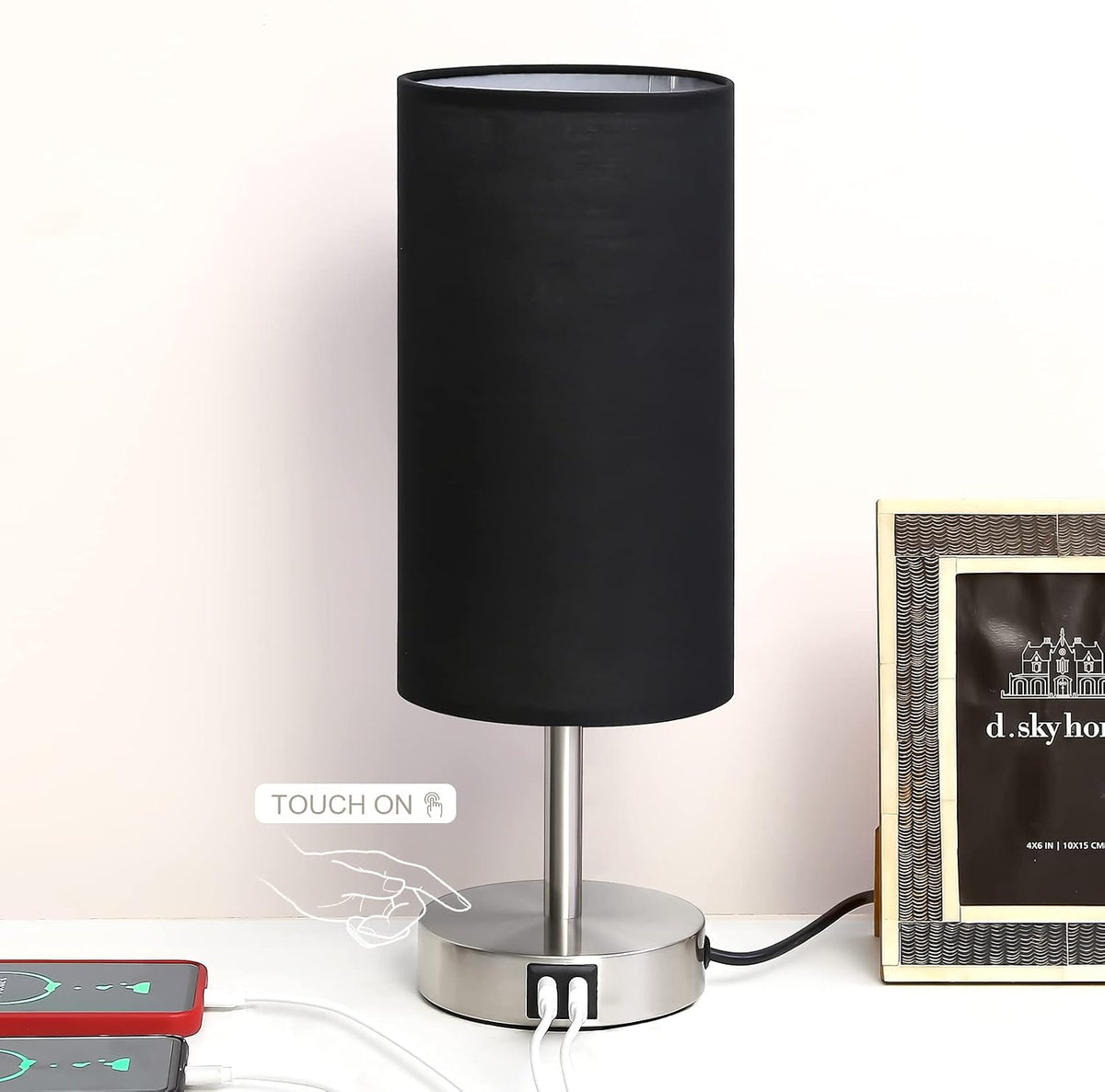 Bedside Table Lamp with USB Ports, Touch Dimmable Nightstand
