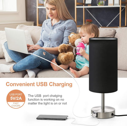 Bedside Table Lamp with USB Ports, Touch Dimmable Nightstand