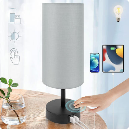 Bedside Table Lamp with USB Ports, Touch Dimmable Nightstand