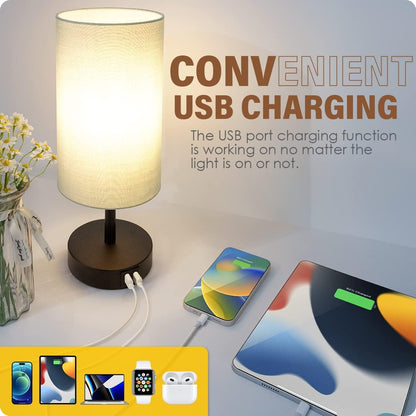 Bedside Table Lamp with USB Ports, Touch Dimmable Nightstand
