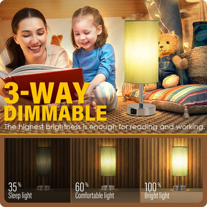 Bedside Table Lamp with USB Ports, Touch Dimmable Nightstand