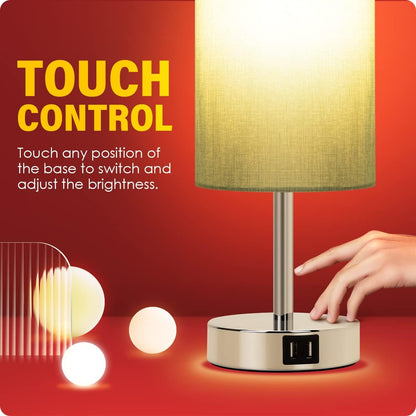 Bedside Table Lamp with USB Ports, Touch Dimmable Nightstand