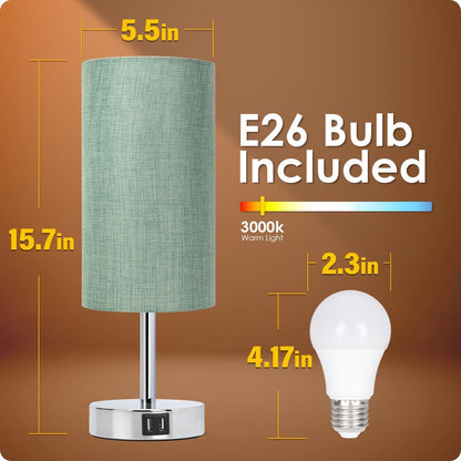 Bedside Table Lamp with USB Ports, Touch Dimmable Nightstand