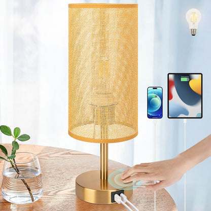 Bedside Table Lamp with USB Ports, Touch Dimmable Nightstand
