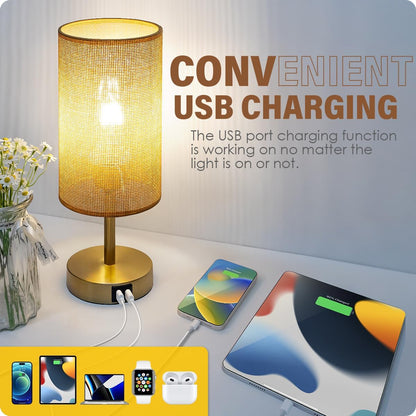Bedside Table Lamp with USB Ports, Touch Dimmable Nightstand