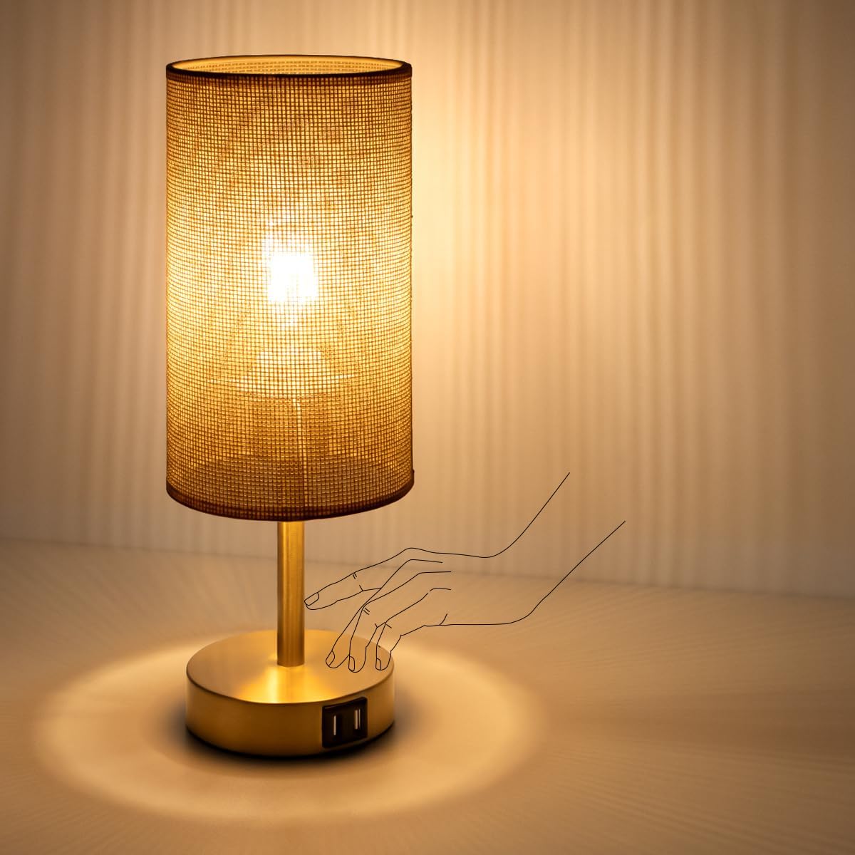 Bedside Table Lamp with USB Ports, Touch Dimmable Nightstand