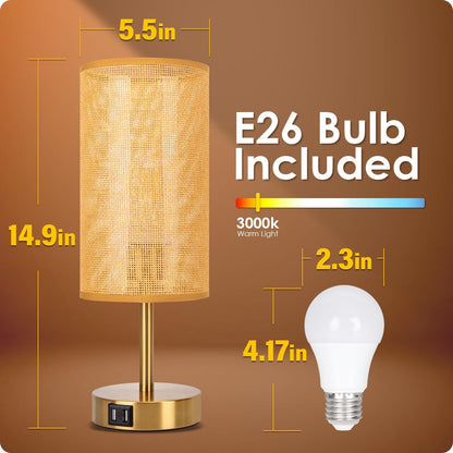 Bedside Table Lamp with USB Ports, Touch Dimmable Nightstand