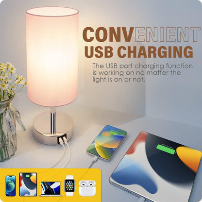 Bedside Table Lamp with USB Ports, Touch Dimmable Nightstand