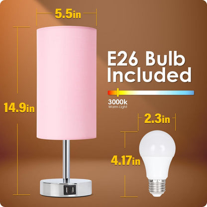 Bedside Table Lamp with USB Ports, Touch Dimmable Nightstand