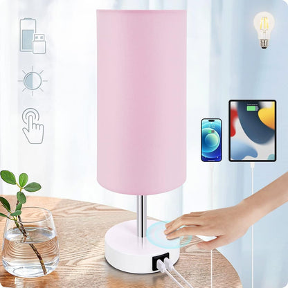 Bedside Table Lamp with USB Ports, Touch Dimmable Nightstand