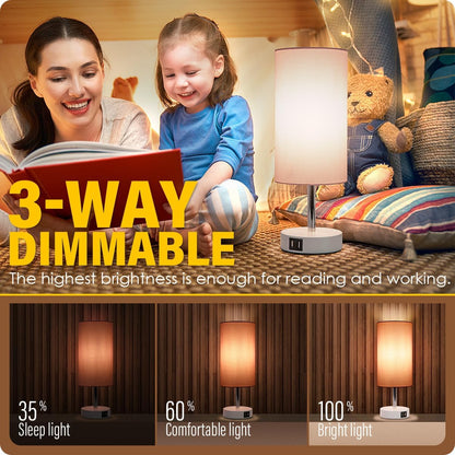 Bedside Table Lamp with USB Ports, Touch Dimmable Nightstand