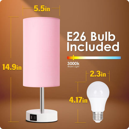 Bedside Table Lamp with USB Ports, Touch Dimmable Nightstand