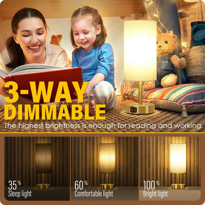 Bedside Table Lamp with USB Ports, Touch Dimmable Nightstand
