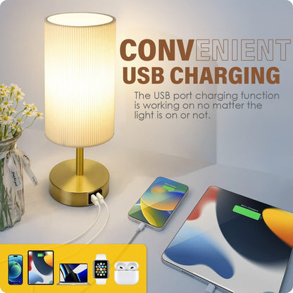Bedside Table Lamp with USB Ports, Touch Dimmable Nightstand