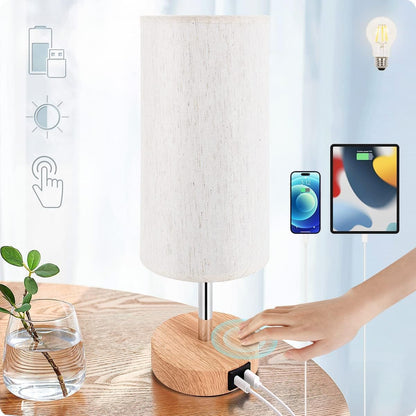 Bedside Table Lamp with USB Ports, Touch Dimmable Nightstand